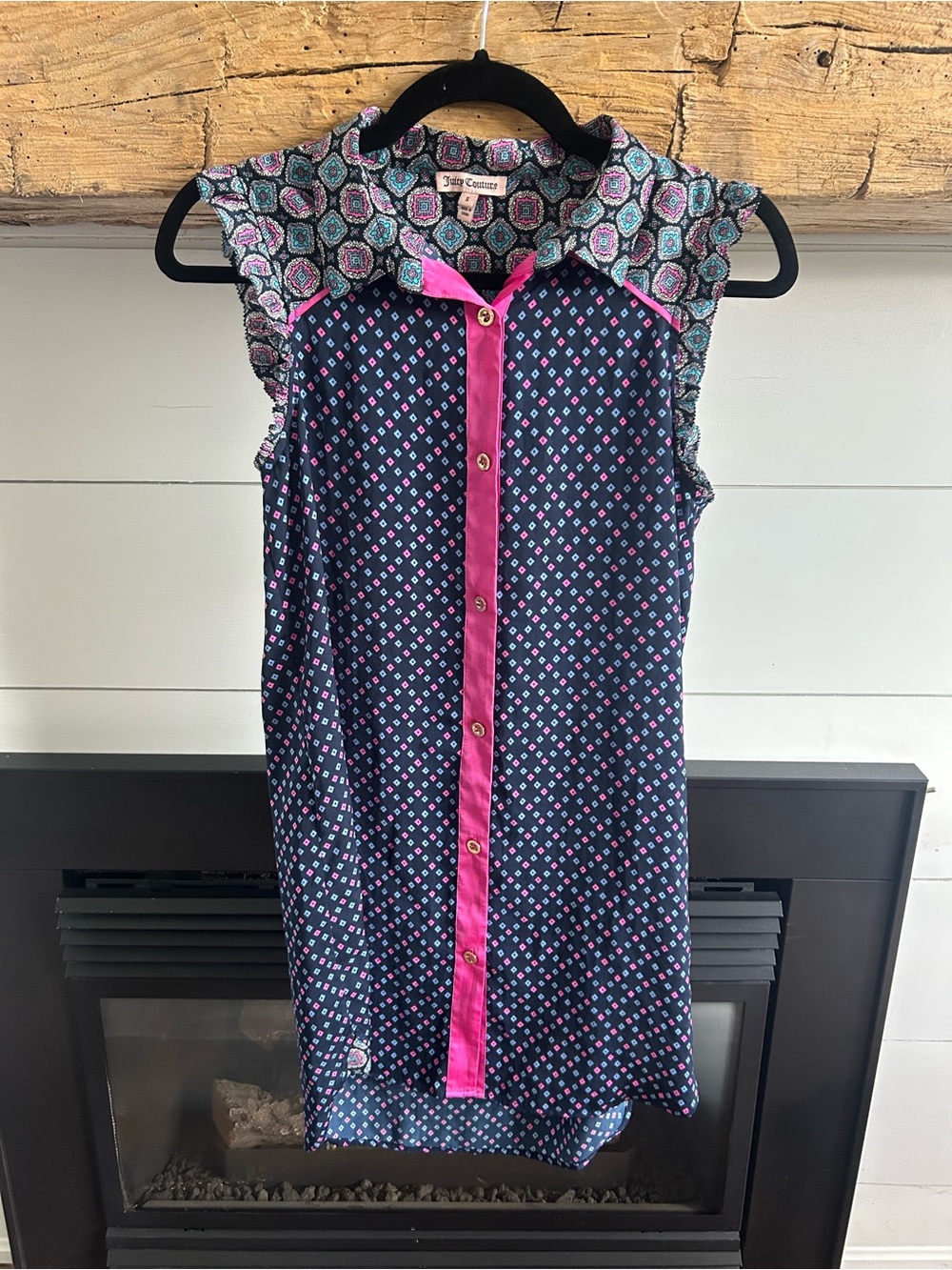 Juicy Couture Navy Dress with Pink Trim and Teal Pattern